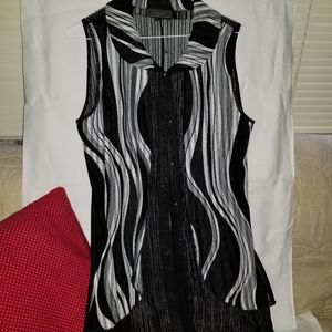 Dressy Black and White sheer netted vest with retro pattern